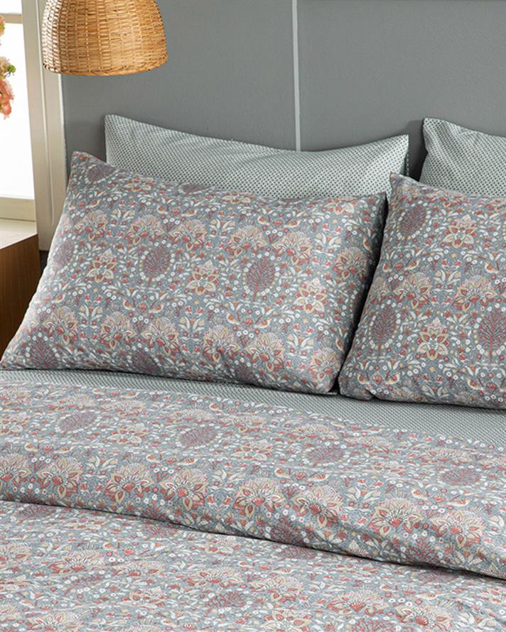 Honeysuckle Set Lenjerie De Pat Dublu, Ușor De Calcat, 200*220 Cm, Mentă - Roz Deschis