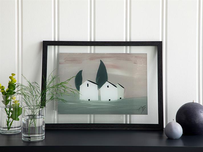 Tablou, Houses with Tree, sticlă, 37x27 cm, maro