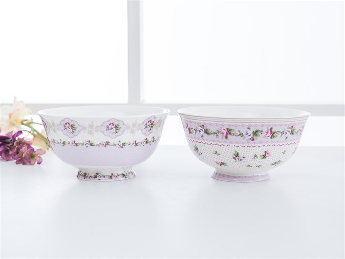 Winter Rose Bone China 2 pcs Bowl Pink