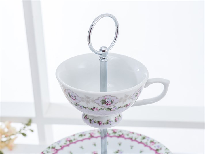 Winter Rose Bone China Multi-Tier Service Pink