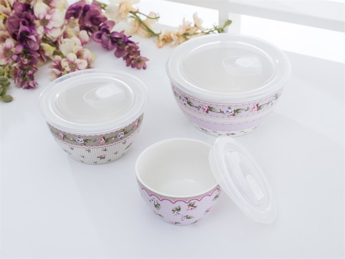 Winter Rose Bone China 3 pcs Storage Box Pink