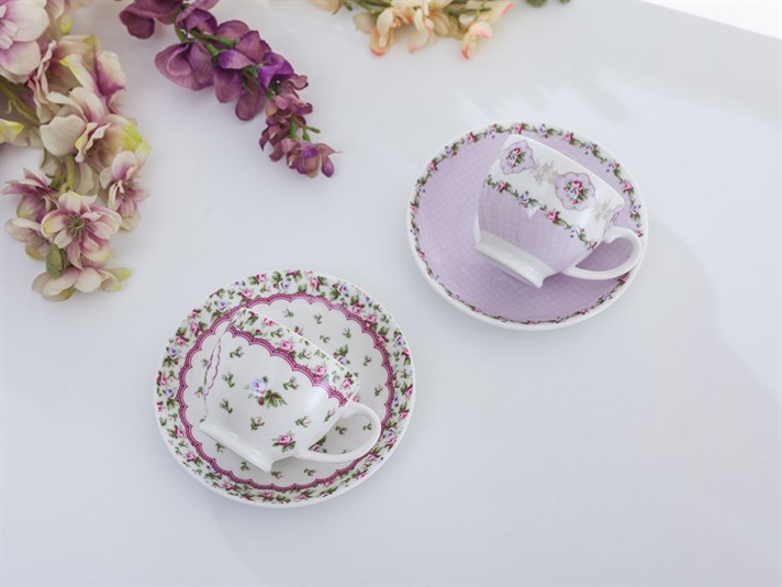 Winter Rose Bone China 4 Pieces 2 Servings Coffee Cup Set 100 ml Pink