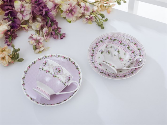 Winter Rose Bone China 4 Pieces 2 Servings Tea Cup 210 ml Pink
