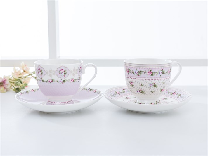 Winter Rose Bone China 4 Pieces 2 Servings Tea Cup 210 ml Pink
