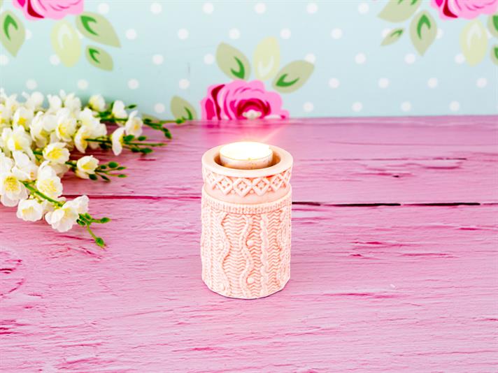 Suport lumânare, Dreamy Winter, ceramică, 6,5x6,5x10,3 cm, roz