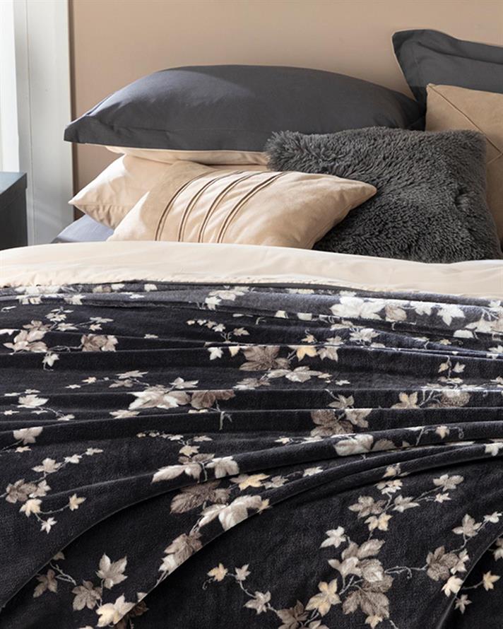 Iederă de toamnă Imprimat Super Soft Double Pătură 200x220 cm Antracit