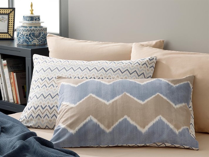 Ikat pur Cottony Set 2  FAȚĂ DE PERNĂ 50x70 cm Albastru.