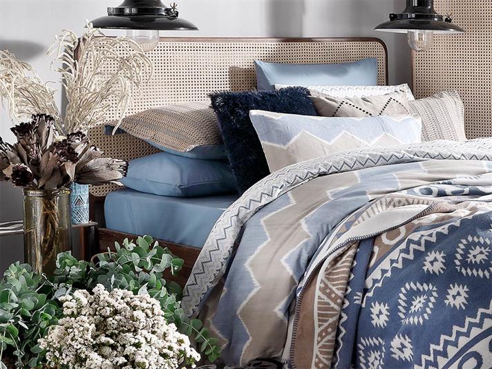 Ikat pur Cu Bumbac King Size Set Lenjerie De Pat 240x220 cm Albastru
