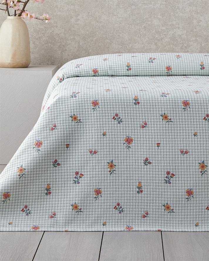 Floral Plaid Imprimat Cu Bumbac Double Pătură De Vară 200x220 cm Verde