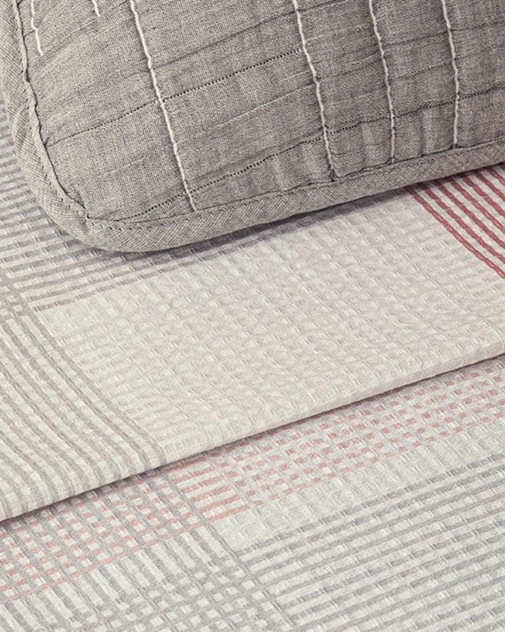 Patura subtire, pentru doua persoane, Pure Plaid, bumbac, 200x220 cm, roz