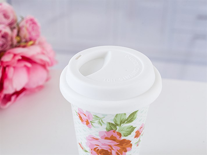 Heart Bone China Travel Mug 300 ml Pink