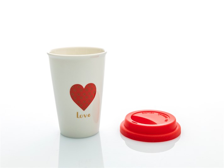 Heart Bone China Travel Mug 400 ml Red