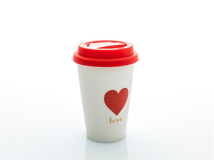 Heart Bone China Travel Mug 400 ml Red