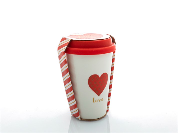 Heart Bone China Travel Mug 400 ml Red
