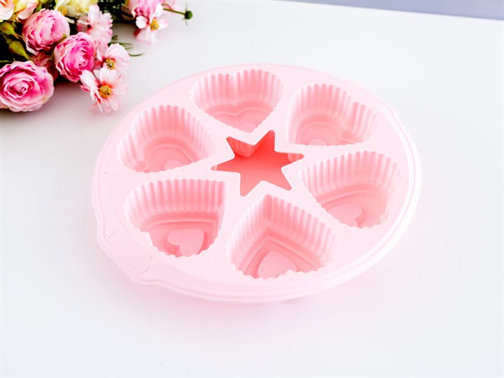 Heart Silicon six divisions Cake Mould Pink