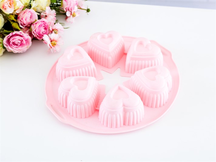 Heart Silicon six divisions Cake Mould Pink