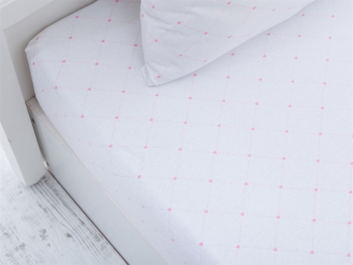 inimă Penye Single Set Cearșaf Cu Elastic 100x200 cm Roz