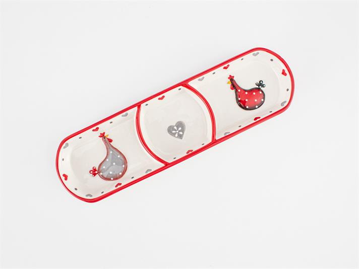 Inima De Pui Ceramică Farfurıe Ovală 28.5*8*2.5 Cm Roșu Și Alb.