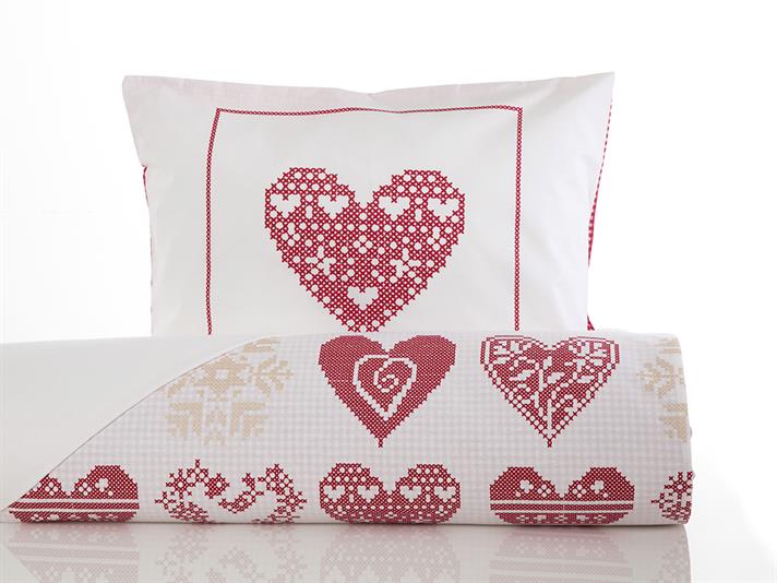 Inimi calde Bumbac Single Set Lenjerie De Pat 160x220 cm Roșu