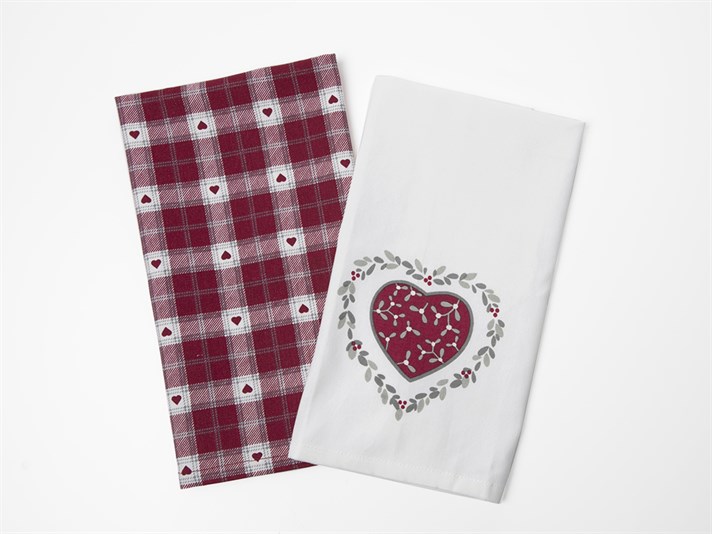 iubitor Cu Bumbac Cu 2 Piese Lavetă Uscare 40x60 cm Alb - Roșu