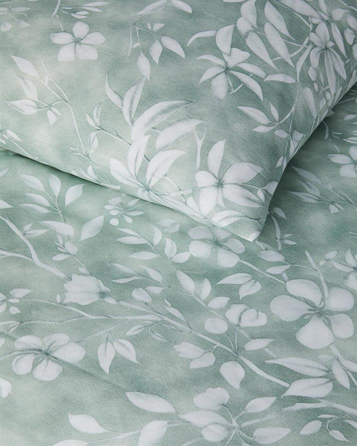 Lenjerie de pat completa, pentru o persoana, Ivy Flowers, bumbac-poliester, 160x220 cm/100x200 cm/50x70 cm, verde