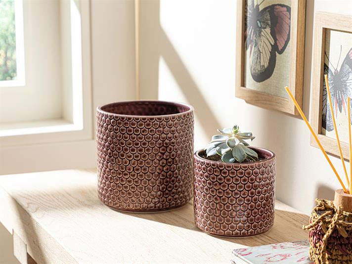 Ghiveci pentru flori, Jacey, ceramică, 12x12x11 cm, bordo