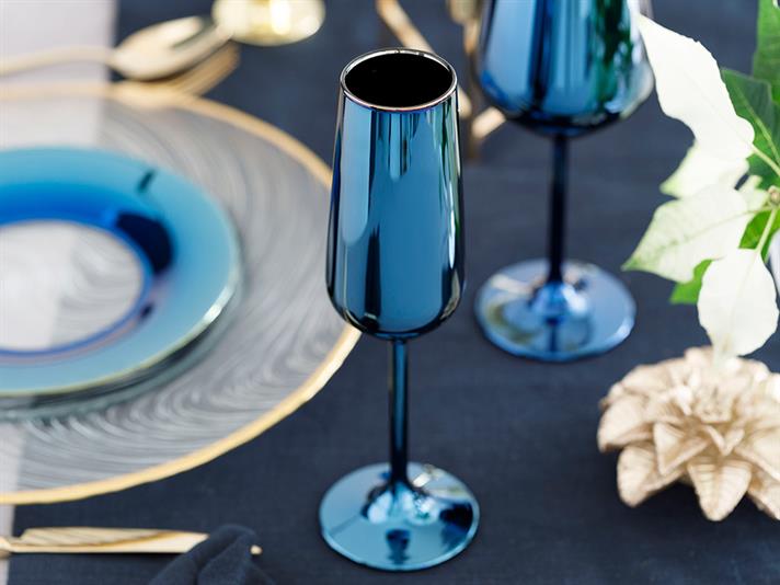 Set 2 Pahare de șampanie, Jade, sticlă, 195 ml, bleu - bleumarin