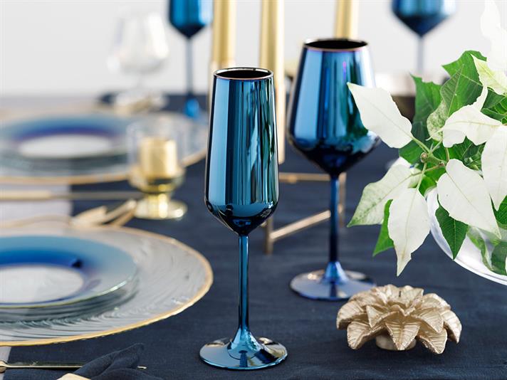 Set 2 Pahare de șampanie, Jade, sticlă, 195 ml, bleu - bleumarin