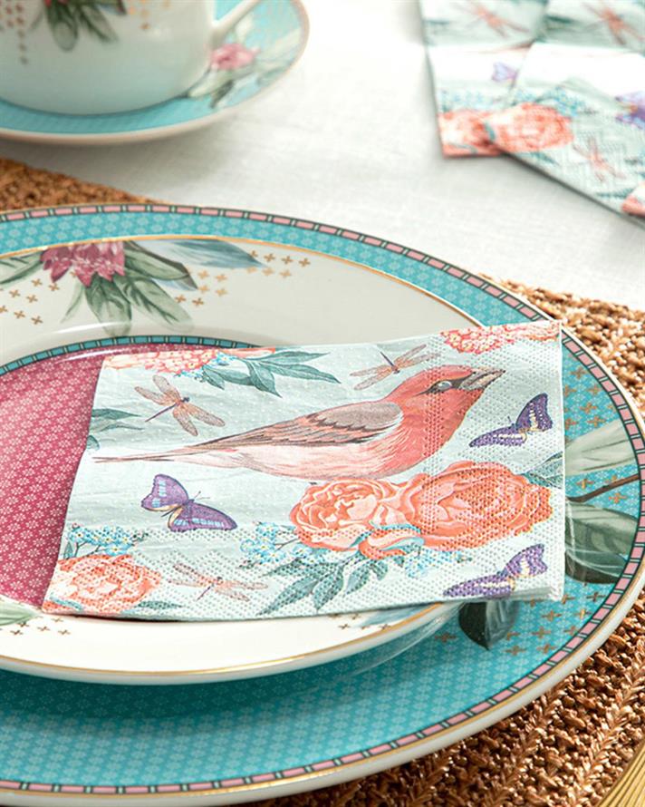 Jeweled Birds Paper 20 Set Tissue Napkin 25x25 cm Blue