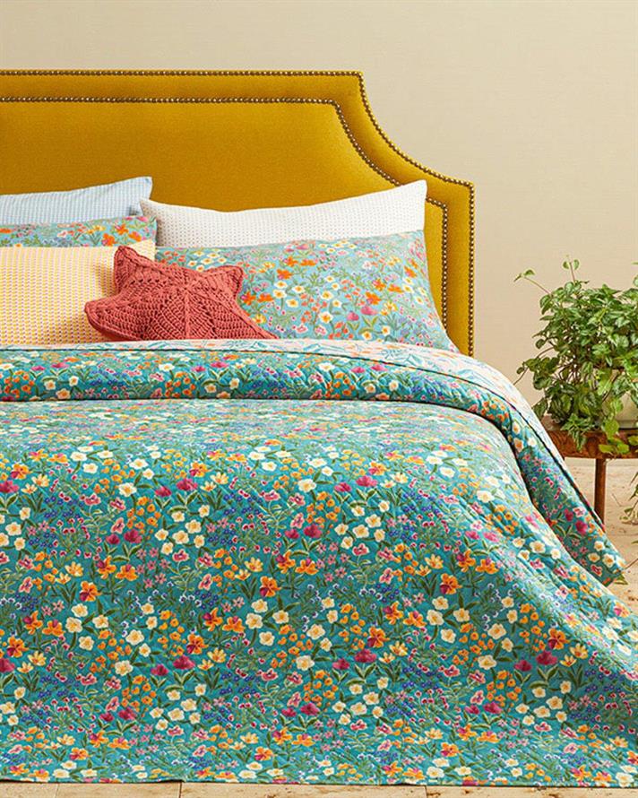 Joyous Florets Cuvertură Multifuncțională King Size, 240*220 Cm, Albastru-Maro