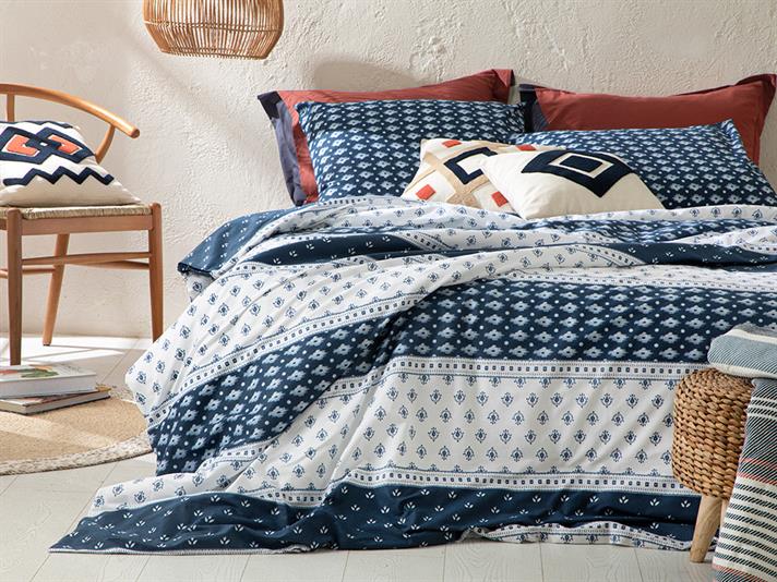 Joyous Patches Set De Lenjerıe De Pat Super Rege, Din Bumbac, 260*220 Cm, Indigo