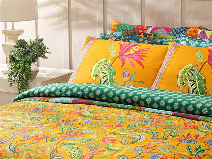 Jungle Life Cu Bumbac Double Set Lenjerie De Pat 200x220 cm Galben Închis
