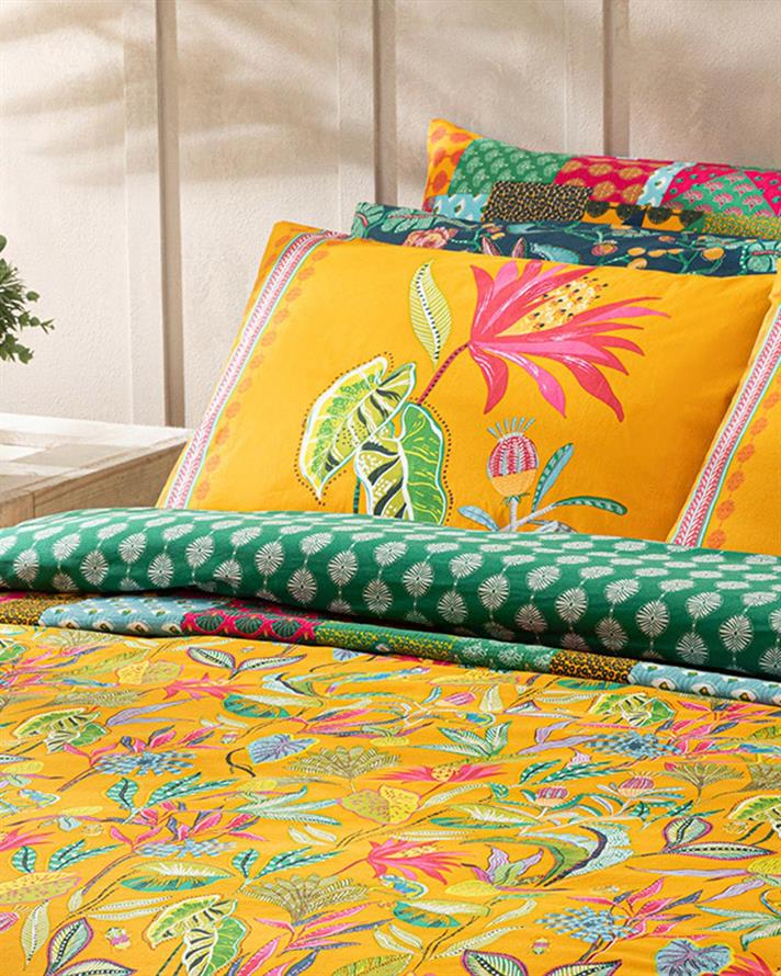 Jungle Life Cu Bumbac King Size Set Lenjerie De Pat 240x220 cm Galben Închis