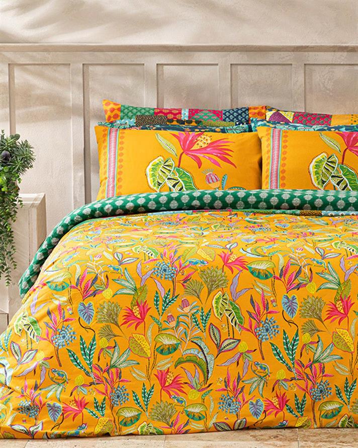 Jungle Life Cu Bumbac King Size Set Lenjerie De Pat 240x220 cm Galben Închis