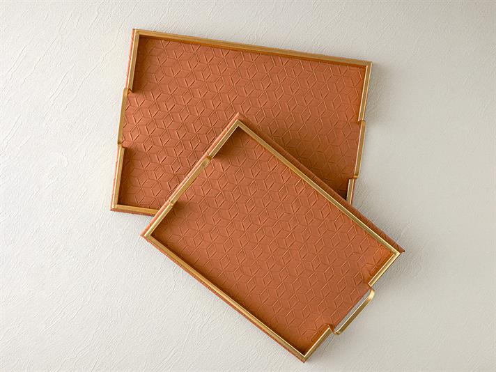 Tavă decorativă, Karen, piele articială, 41x31x6 cm, maro