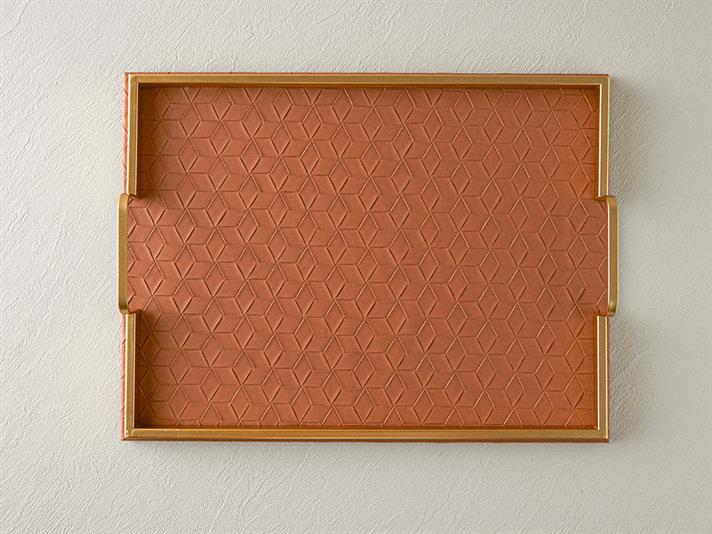 Tavă decorativă, Karen, piele articială, 41x31x6 cm, maro