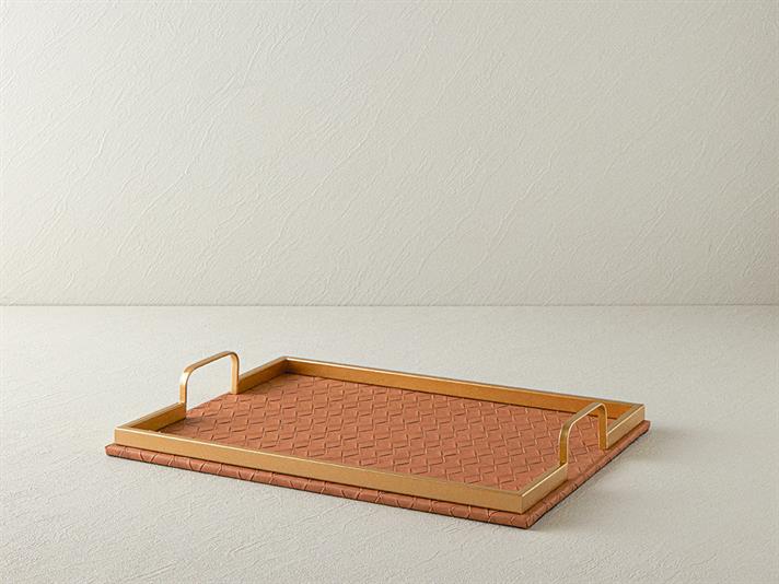 Tavă decorativă, Karen, piele articială, 41x31x6 cm, maro