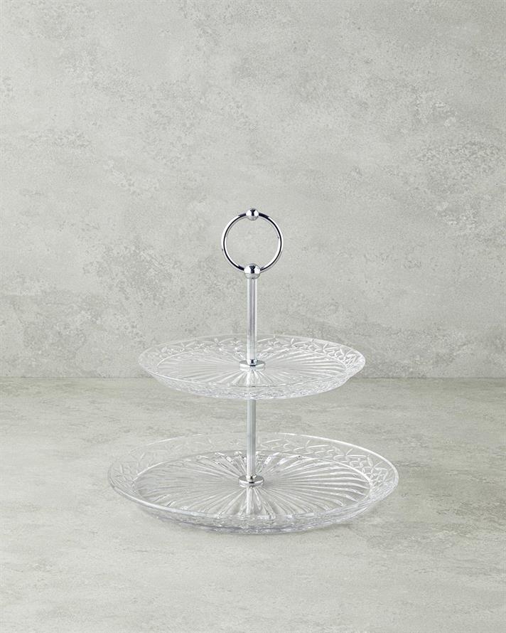 Platou de servire etajat, Kelly, sticla, 20x26 cm, transparent