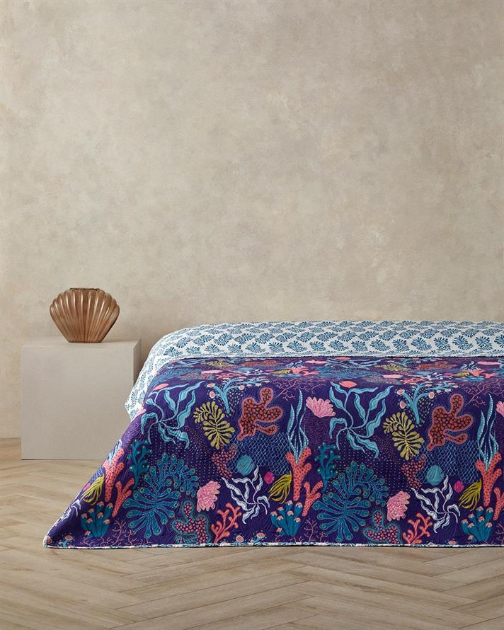 Cuvertura pat reversibila, King Size, Nautical Dreams, poliester, 240x220 cm, albastru