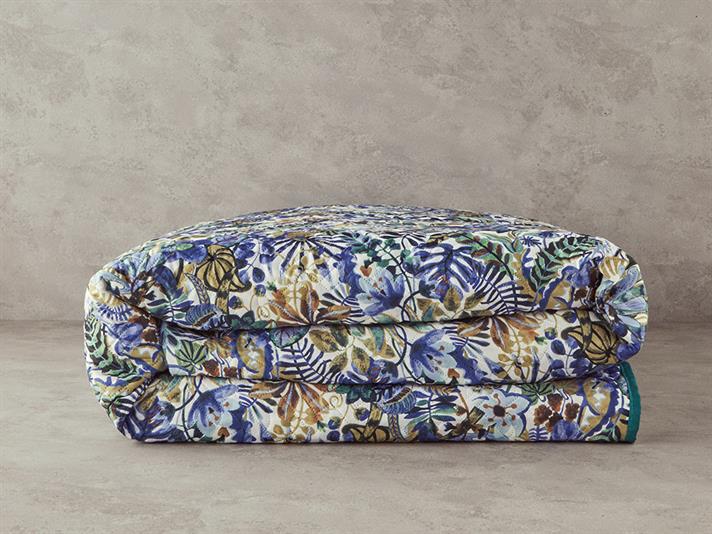 Cuvertura pat reversibila King Size, Floral Charm, poliester, 240x220 cm, bleu