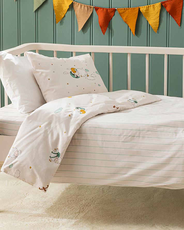 Kuzu Set Lenjerie De Pat Pentru Copii Unisex, Bumbac, 100*150 Cm, Gri Deschis