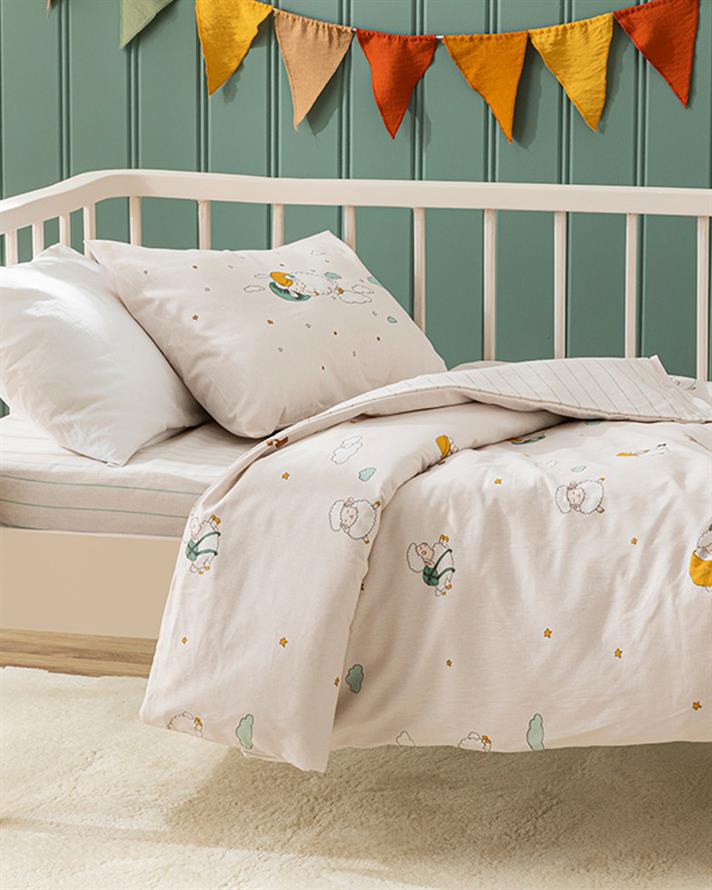 Kuzu Set Lenjerie De Pat Pentru Copii Unisex, Bumbac, 100*150 Cm, Gri Deschis