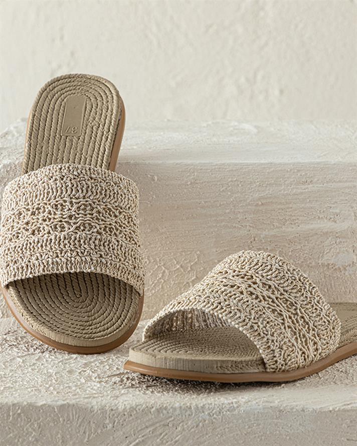 Lace Straw Femeie Papuci De Stradă 37 Bej