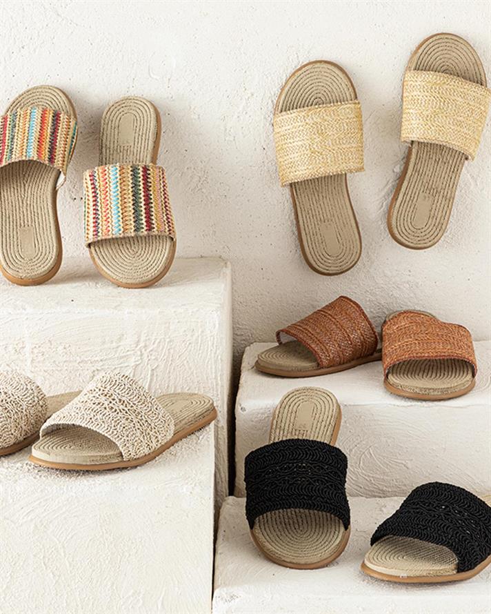 Lace Straw Sandale Damă, 36, Natural