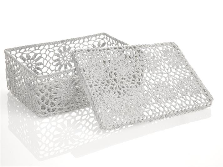 Lady Crochet Capped Decorative Box Gray