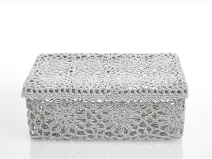 Lady Crochet Capped Decorative Box Gray