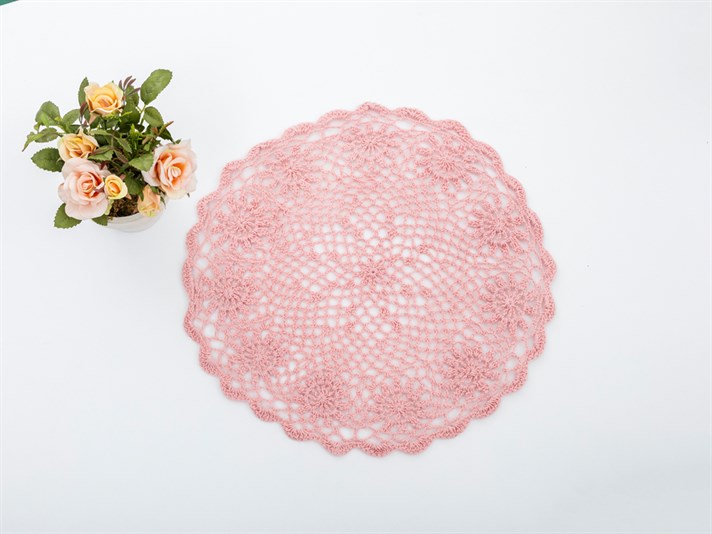 Lady Croșetat Rotund Placemat Masă 35 cm Roz Deschis