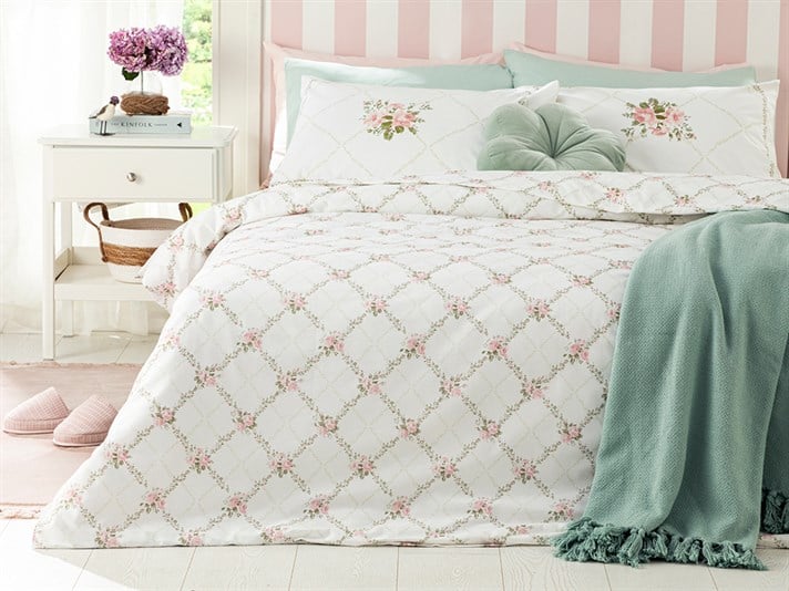 Lanț de trandafiri Cu Bumbac King Size Set Lenjerie De Pat 240x220 cm Roz Deschis