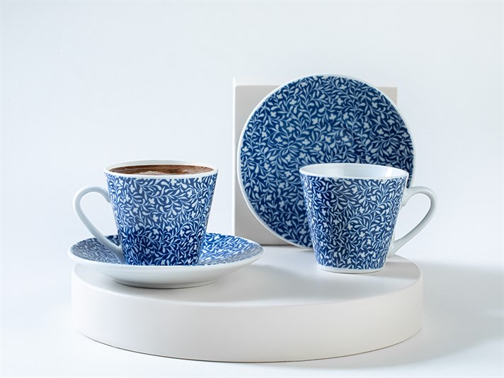 Leafnet Porcelain 4 Parça 2 Kişilik Coffee Cup Set 80 ml Dark Blue