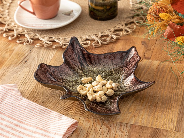 Leafy Glass Cookie 22 cm Brown